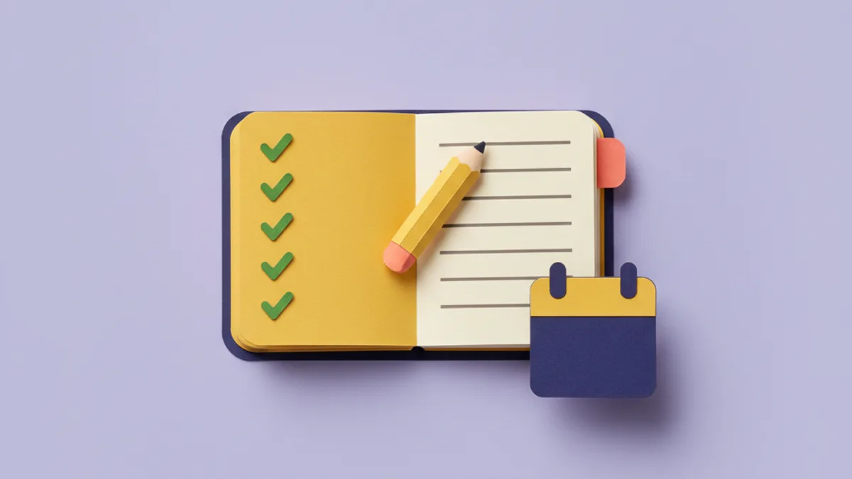 Paper-craft food diary and calendar with daily checkmarks for tracking a dog's elimination diet and reintroduction schedule