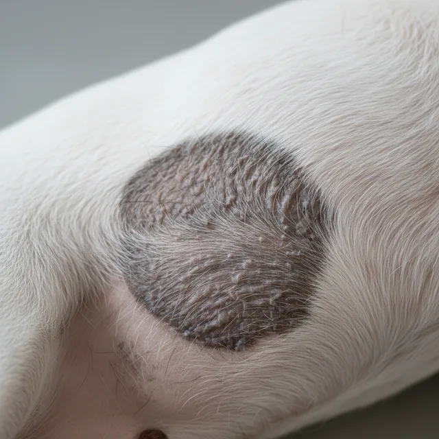 Darkened skin in dogs — what it can look like