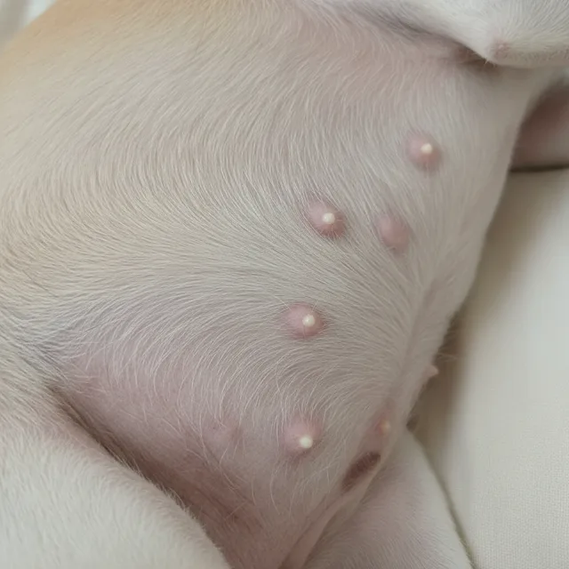 Pus-filled spots in dogs — what it can look like